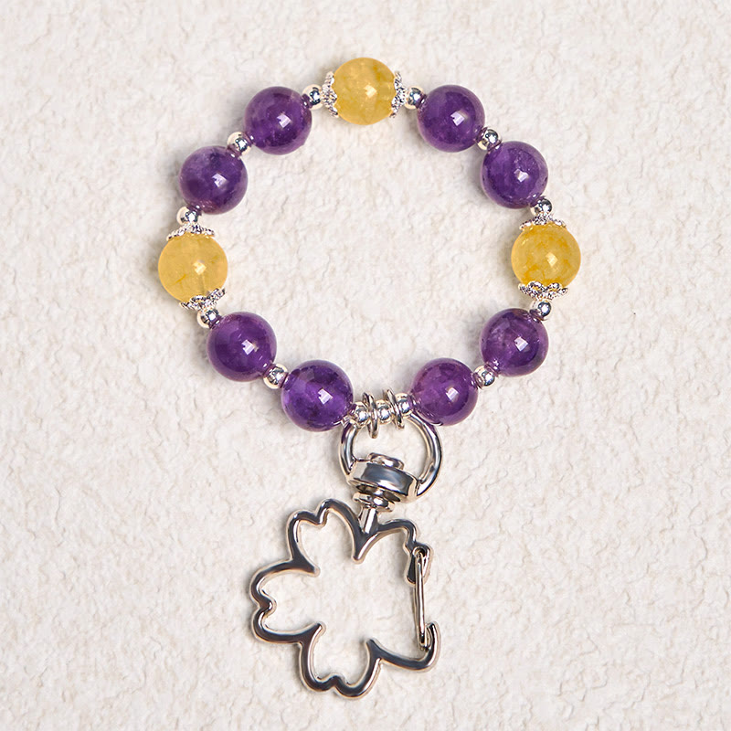 Natural Citrine and Amethyst Copper Raw Crystal Bag Charm Keychain
