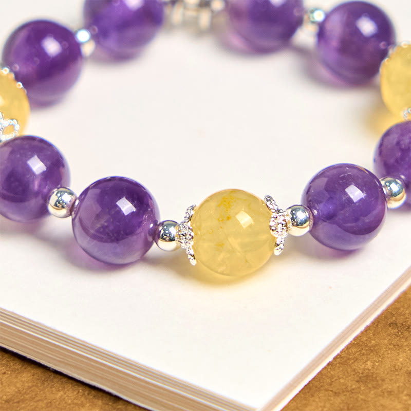 Natural Citrine and Amethyst Copper Raw Crystal Bag Charm Keychain