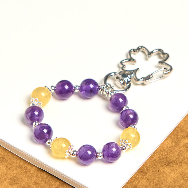 Natural Citrine and Amethyst Copper Raw Crystal Bag Charm Keychain