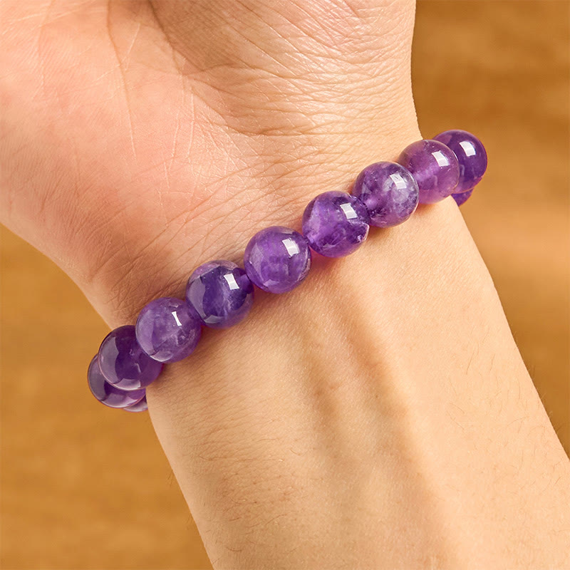 Handmade Amethyst and Clear Quartz Beaded Ping An Kou Charm Bracelet