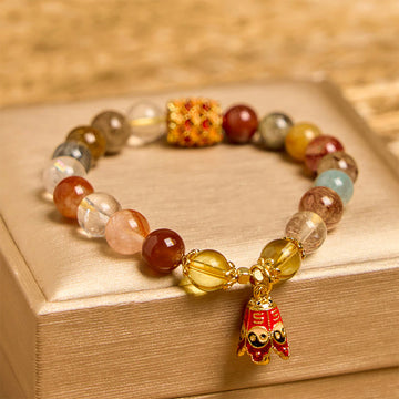 Natural Rutilated and Clear Quartz Yin Yang Beaded Balance Bracelet