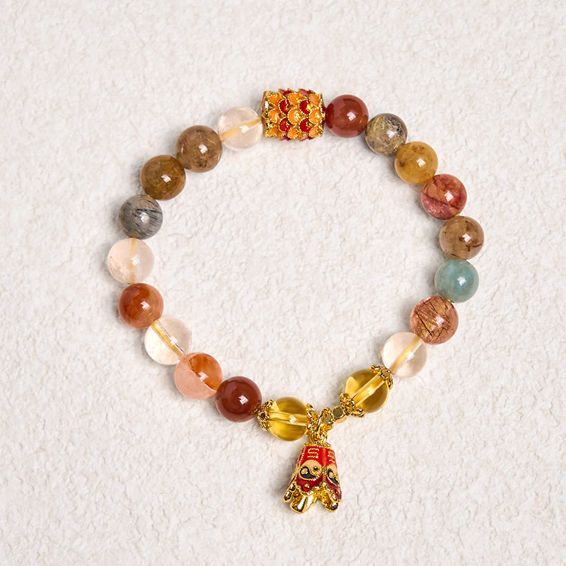 Natural Rutilated and Clear Quartz Yin Yang Beaded Balance Bracelet