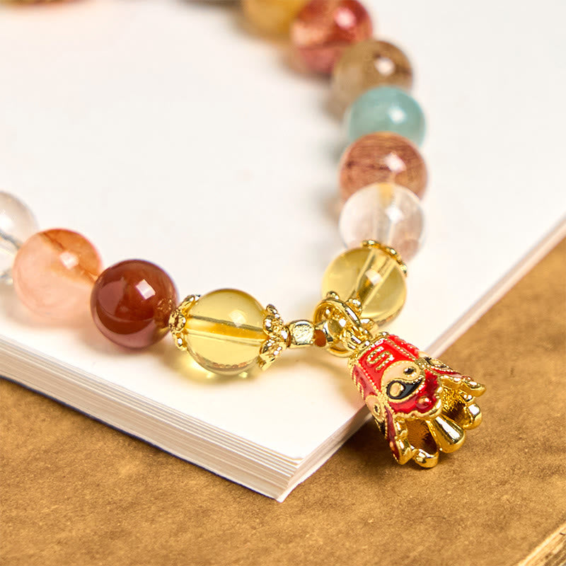 Natural Rutilated and Clear Quartz Yin Yang Beaded Balance Bracelet