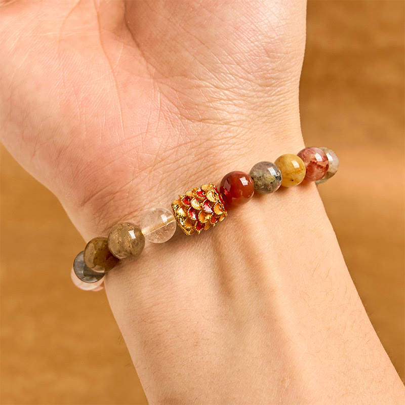 Natural Rutilated and Clear Quartz Yin Yang Beaded Balance Bracelet