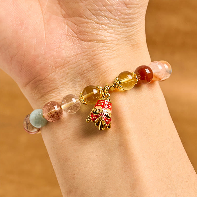 Natural Rutilated and Clear Quartz Yin Yang Beaded Balance Bracelet
