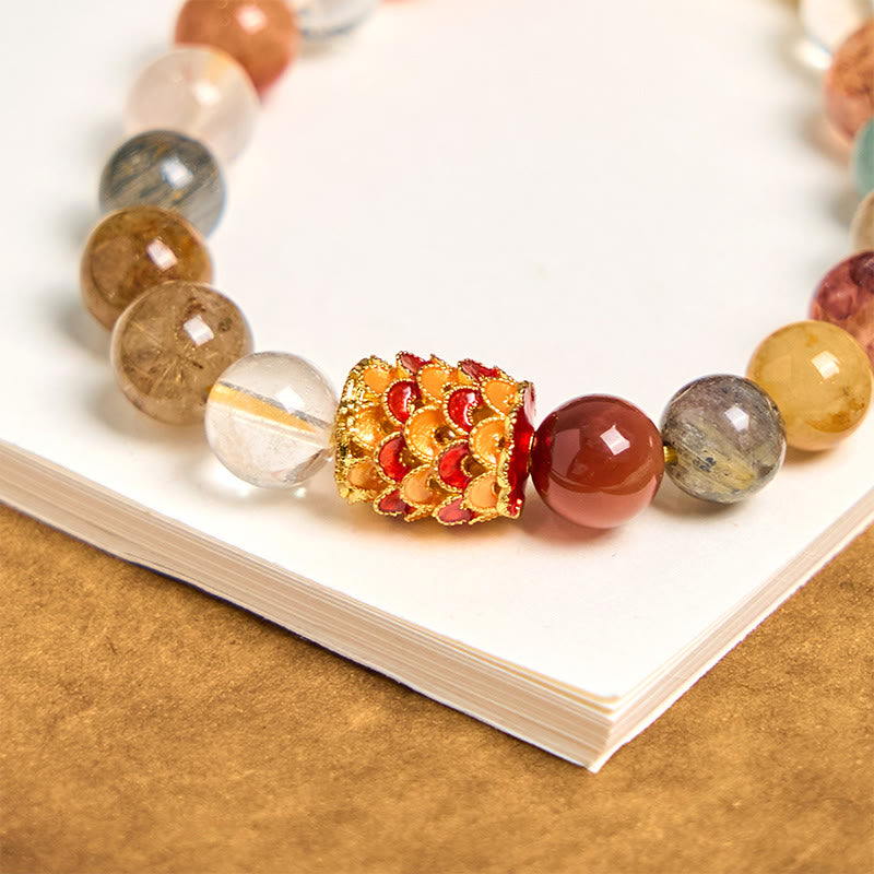 Natural Rutilated and Clear Quartz Yin Yang Beaded Balance Bracelet