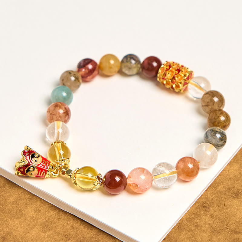 Natural Rutilated and Clear Quartz Yin Yang Beaded Balance Bracelet