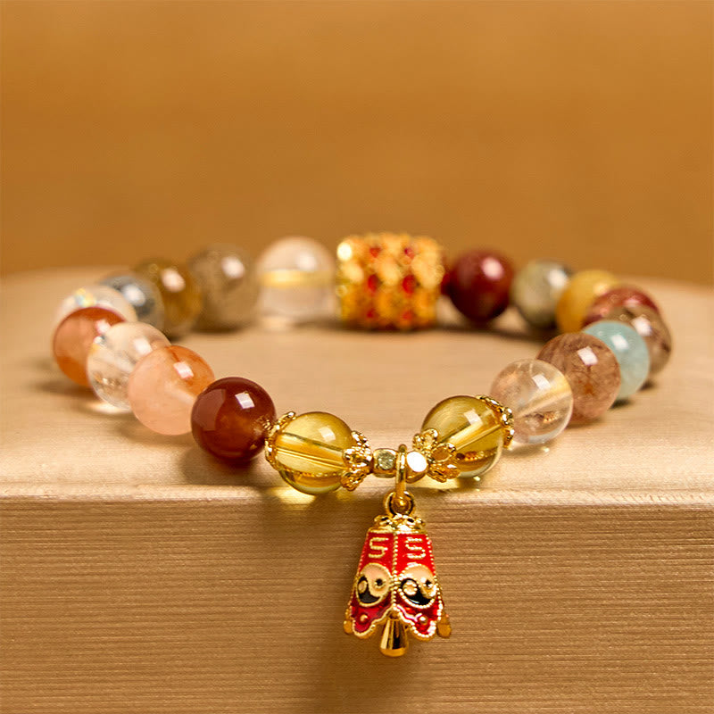 Natural Rutilated and Clear Quartz Yin Yang Beaded Balance Bracelet