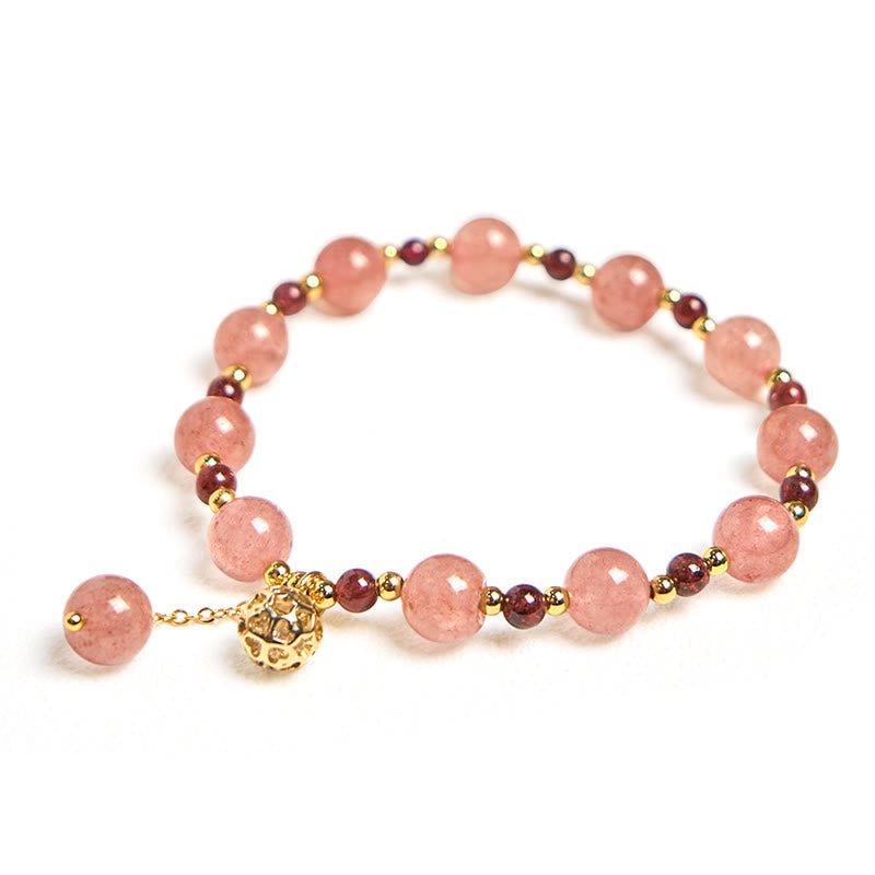 Natural Strawberry Quartz and Garnet Beaded Energy Bracelet