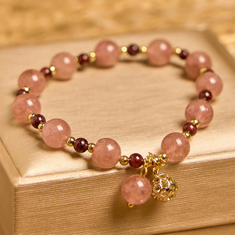 Natural Strawberry Quartz and Garnet Beaded Energy Bracelet