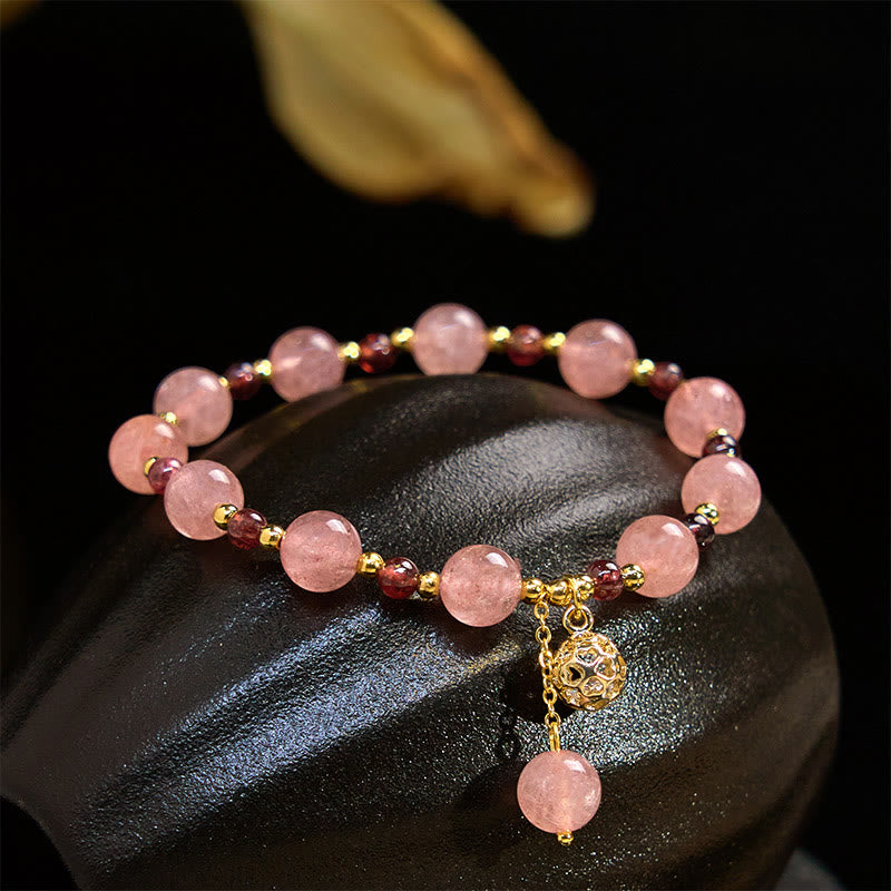 Natural Strawberry Quartz and Garnet Beaded Energy Bracelet