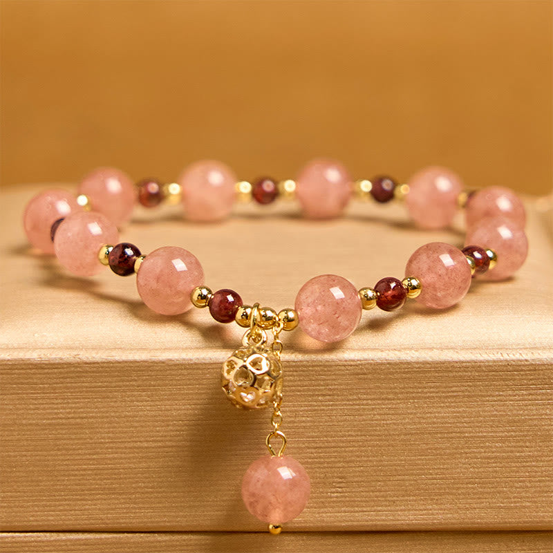 Natural Strawberry Quartz and Garnet Beaded Energy Bracelet