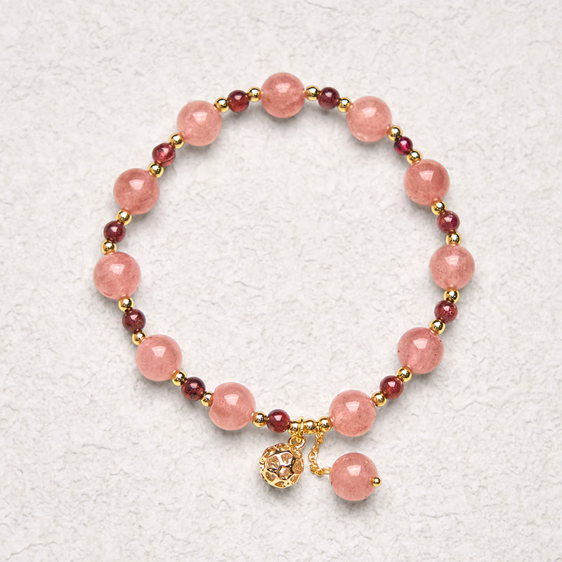 Natural Strawberry Quartz and Garnet Beaded Energy Bracelet
