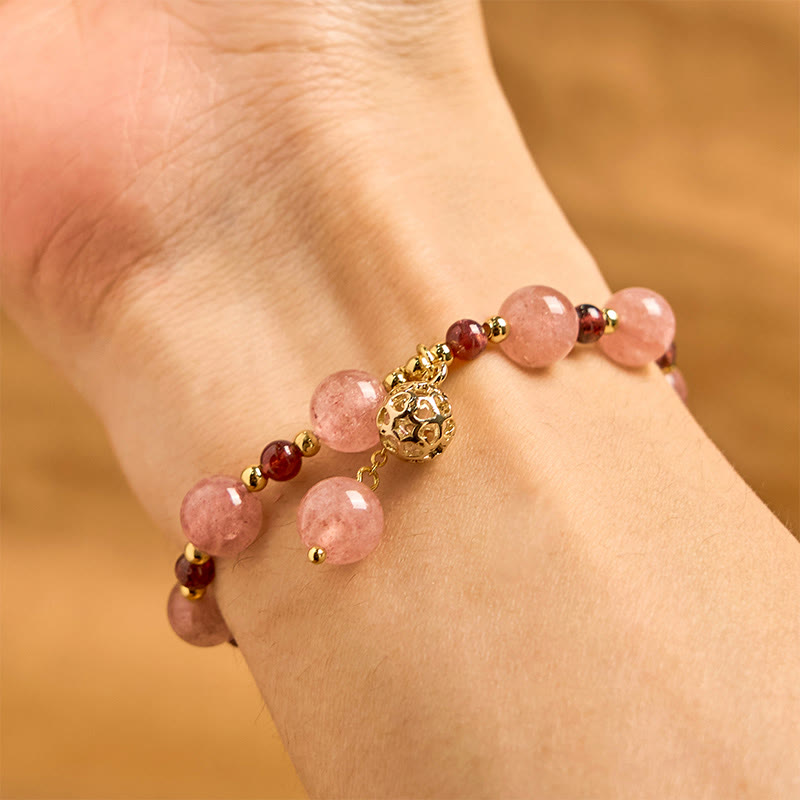 Natural Strawberry Quartz and Garnet Beaded Energy Bracelet