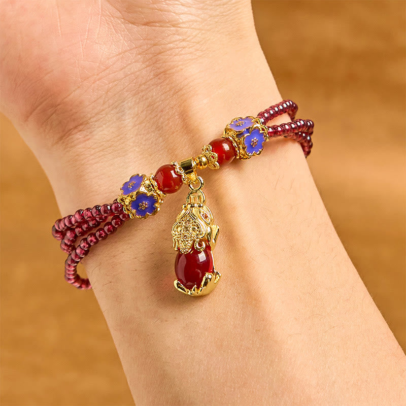 Natural 3mm Garnet Beads PiXiu Flower Purification Multilayer Bracelet