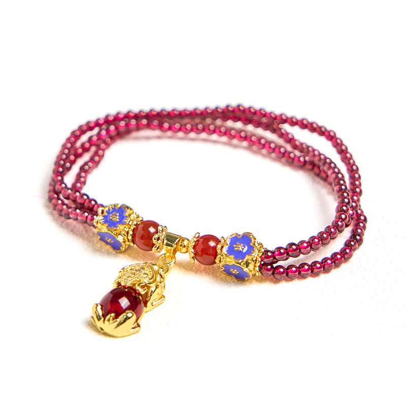 Natural 3mm Garnet Beads PiXiu Flower Purification Multilayer Bracelet