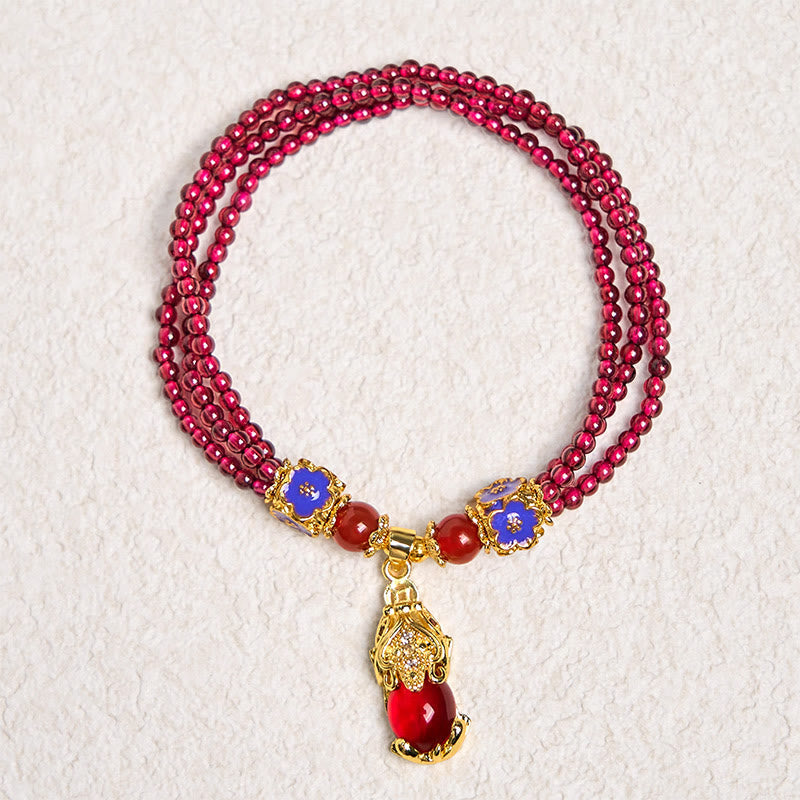 Natural 3mm Garnet Beads PiXiu Flower Purification Multilayer Bracelet