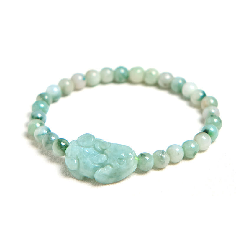 Natural Green Jade PiXiu Carved Luck Bracelet