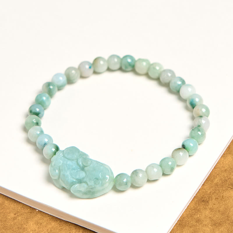 Natural Green Jade PiXiu Carved Luck Bracelet