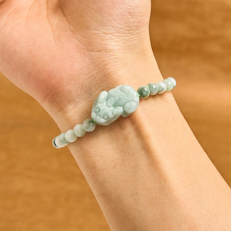 Natural Green Jade PiXiu Carved Luck Bracelet