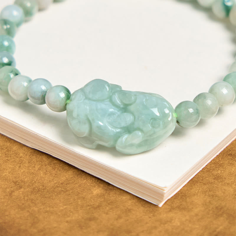 Natural Green Jade PiXiu Carved Luck Bracelet