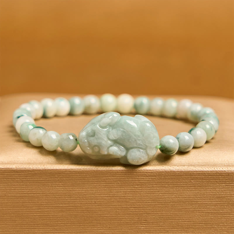 Natural Green Jade PiXiu Carved Luck Bracelet
