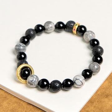Grounding Lava Stone, Picasso Jasper and Black Onyx Beaded Energy Bracelet