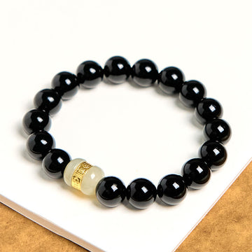 Natural Black Onyx and Jade Grounding Support Bracelet