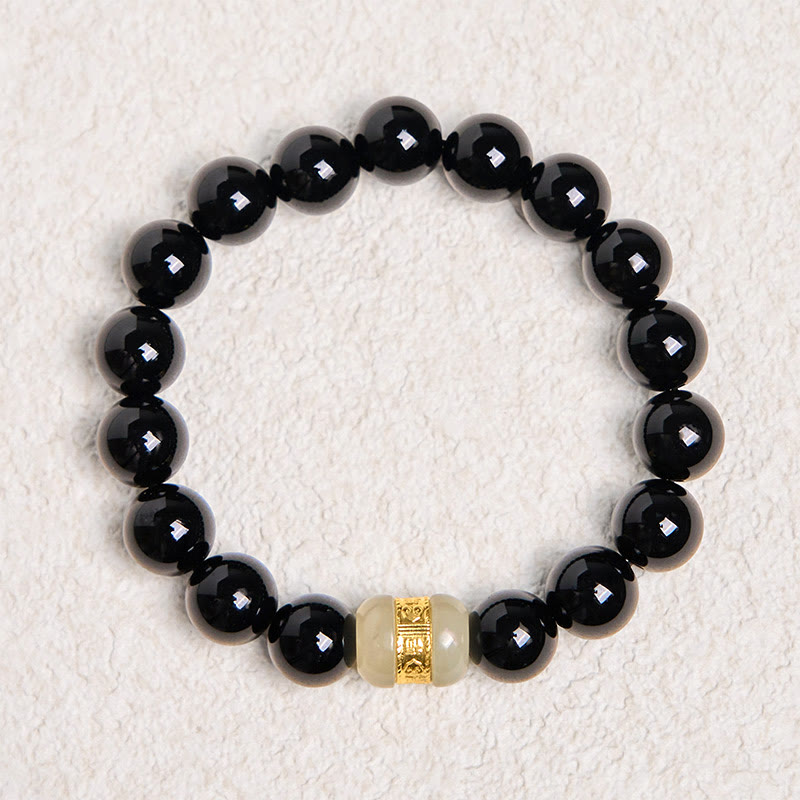 Natural Black Onyx and Jade Grounding Support Bracelet