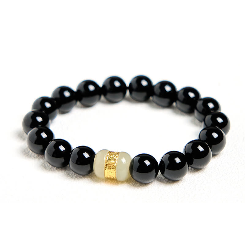 Natural Black Onyx and Jade Grounding Support Bracelet