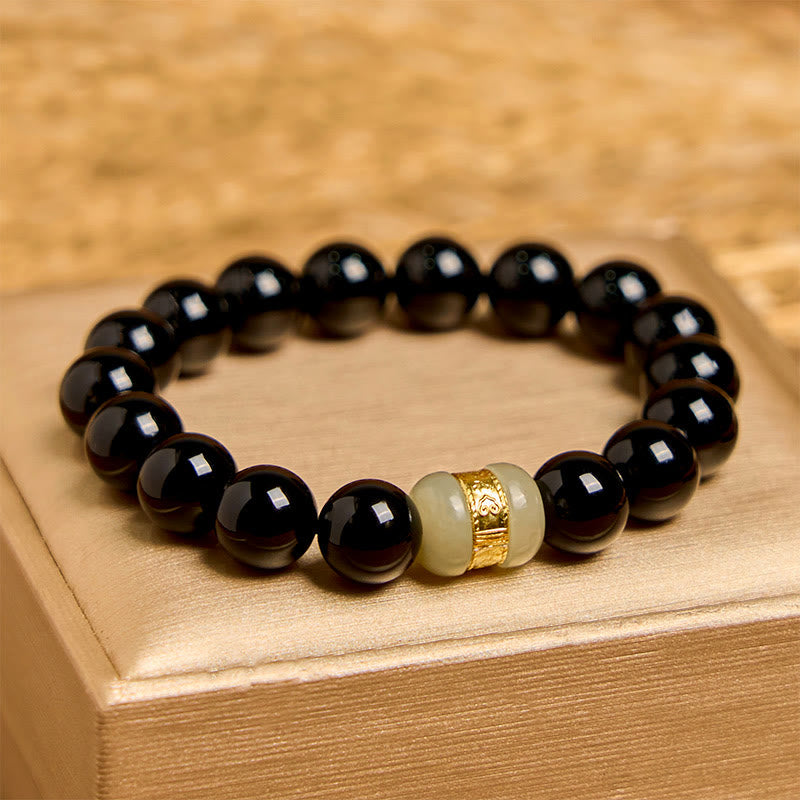 Natural Black Onyx and Jade Grounding Support Bracelet