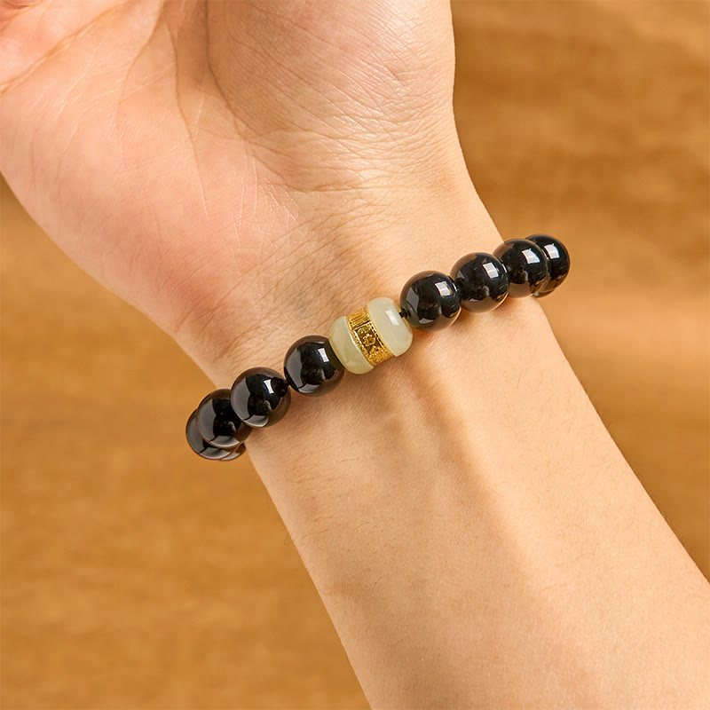 Natural Black Onyx and Jade Grounding Support Bracelet