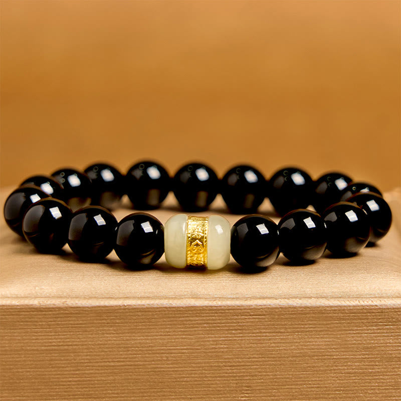 Natural Black Onyx and Jade Grounding Support Bracelet
