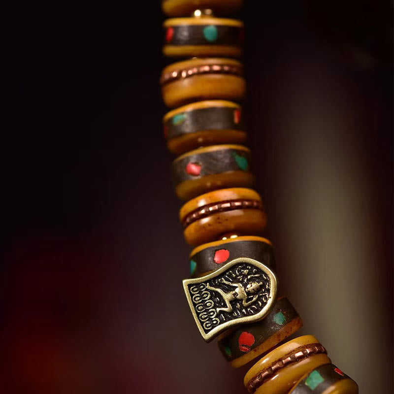 Handmade Tibetan Camel Bone and Copper Dice Tassel Bracelet