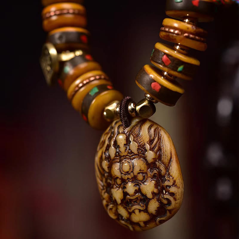 Handmade Tibetan Camel Bone and Copper Dice Tassel Bracelet