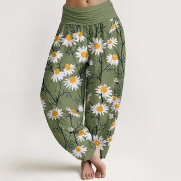 Botanical Cotton Elastic Waist Meditation Harem Pants