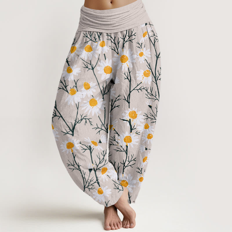 Botanical Cotton Elastic Waist Meditation Harem Pants