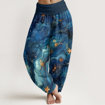 Cotton Oceanic Golde Star Pattern Women's Elastic Waist Harem Pants