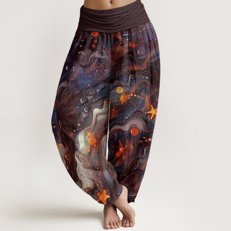Cotton Oceanic Golde Star Pattern Women's Elastic Waist Harem Pants