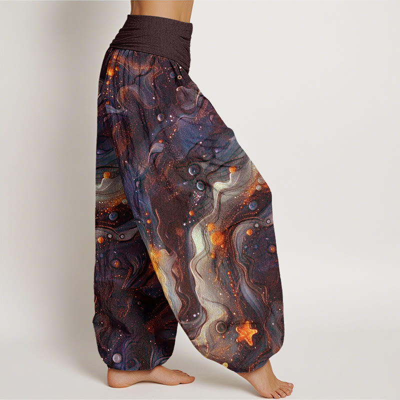 Cotton Oceanic Golde Star Pattern Women's Elastic Waist Harem Pants
