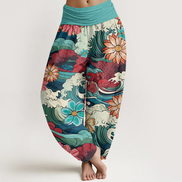 Breathable Cotton Wave Print Mindful Movement Harem Pants
