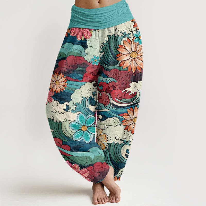 Breathable Cotton Wave Print Mindful Movement Harem Pants