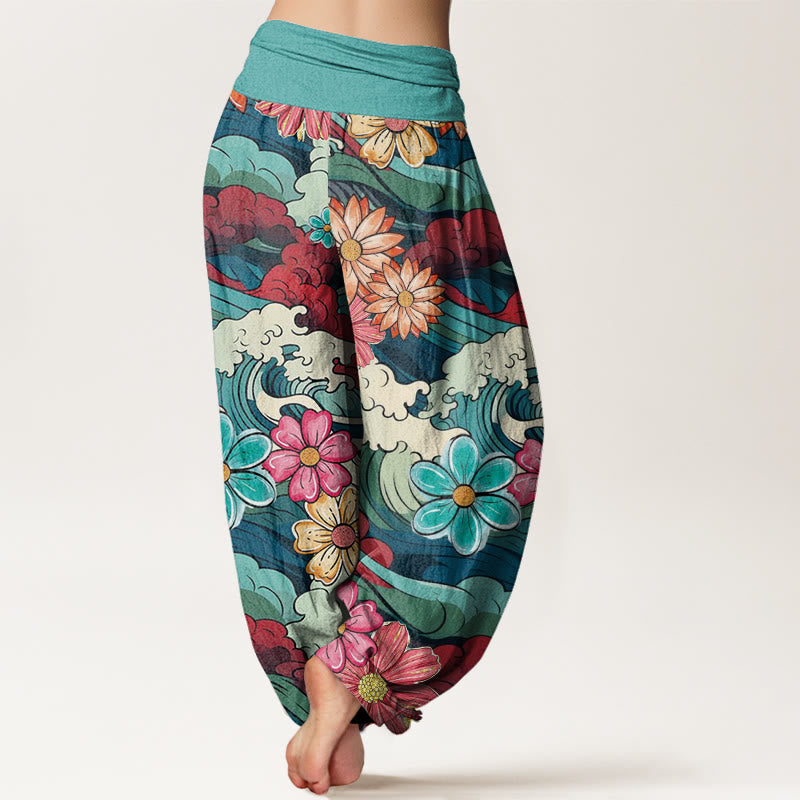 Breathable Cotton Wave Print Mindful Movement Harem Pants