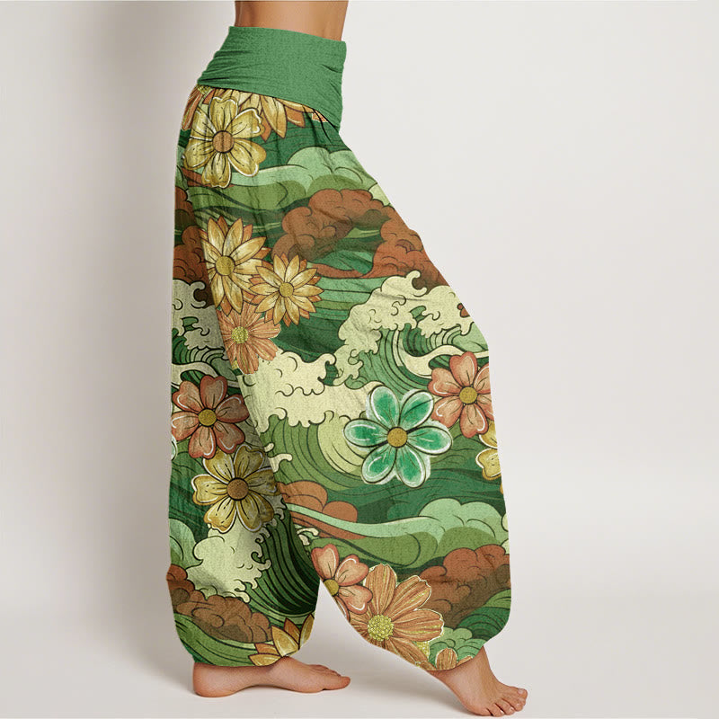 Breathable Cotton Wave Print Mindful Movement Harem Pants