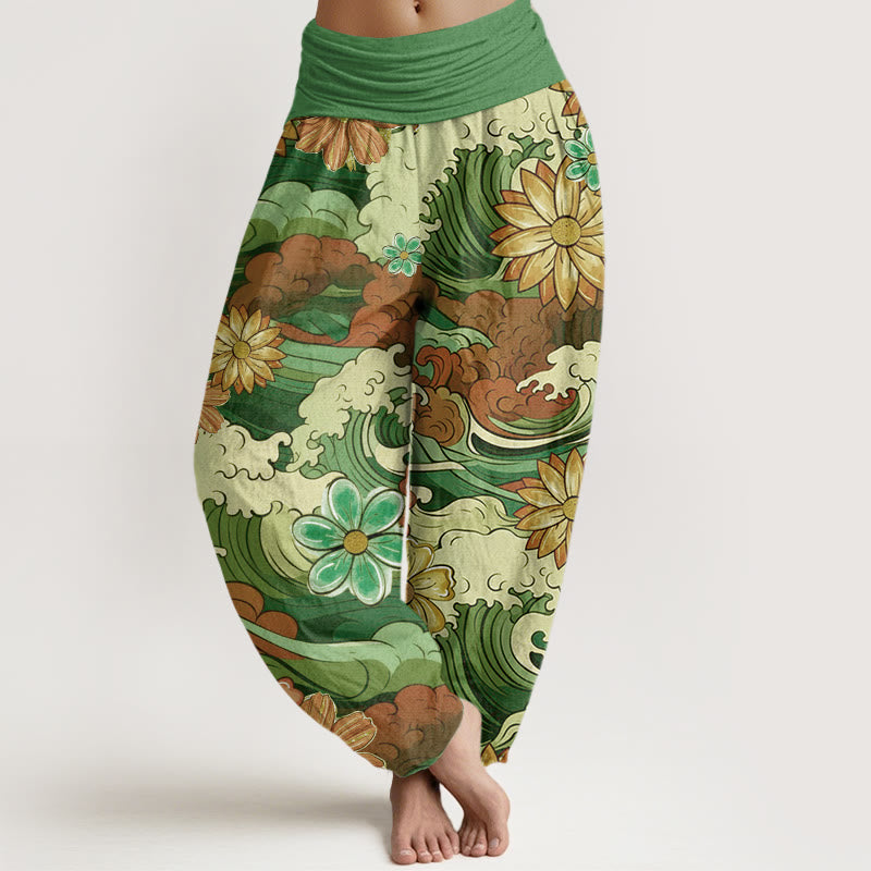 Breathable Cotton Wave Print Mindful Movement Harem Pants