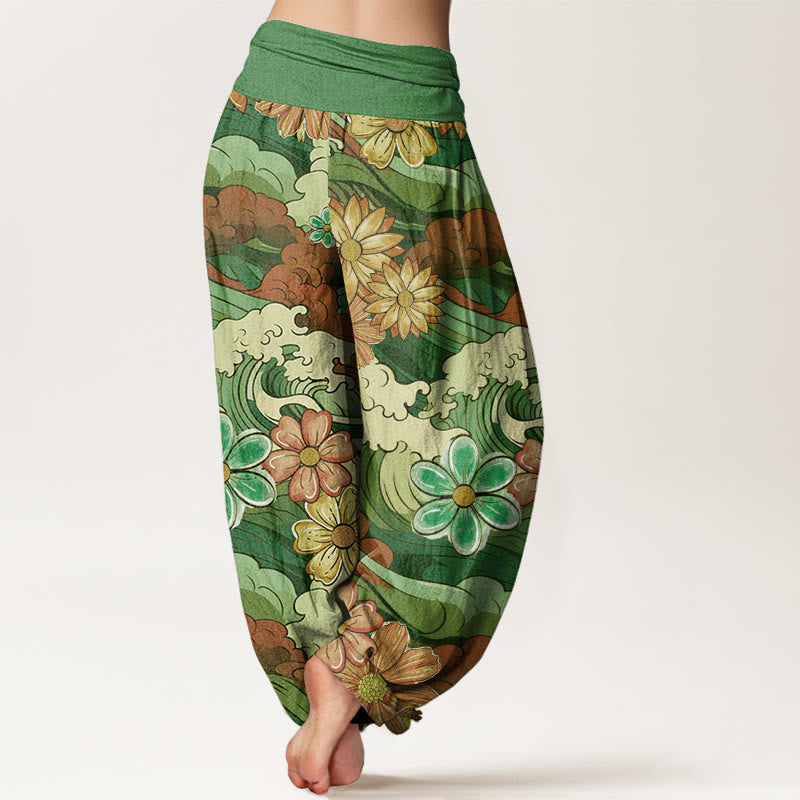 Breathable Cotton Wave Print Mindful Movement Harem Pants