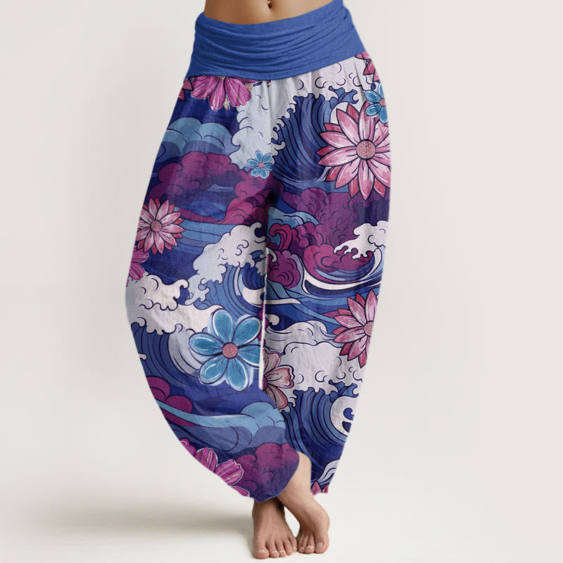Breathable Cotton Wave Print Mindful Movement Harem Pants