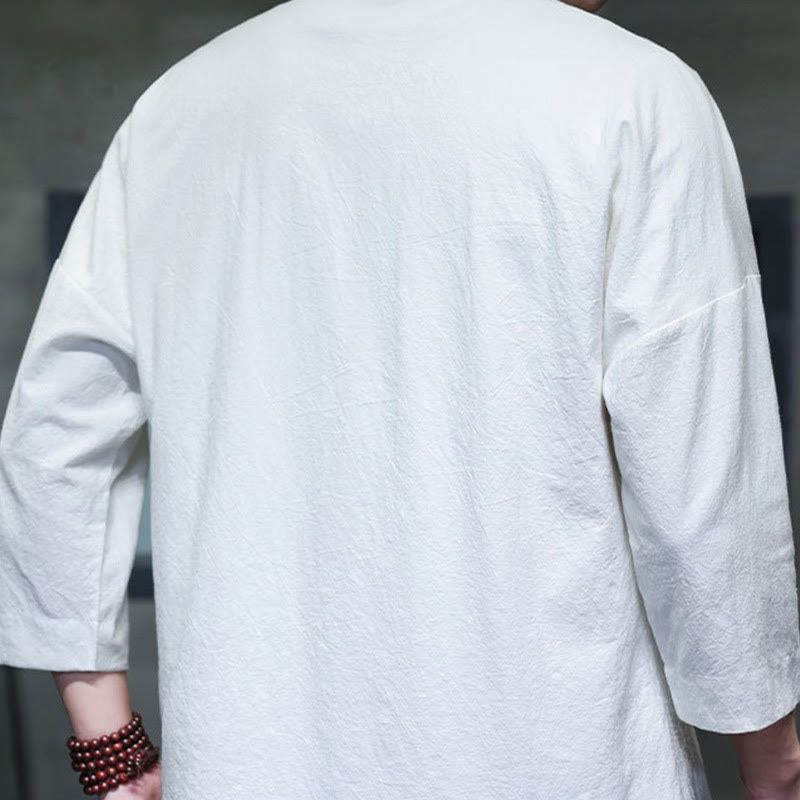 Embroidery Men's Chinese Frog-Button Three Quarter Sleeve Shirt Clothing