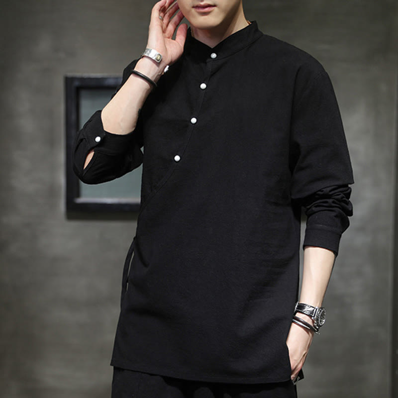 Breathable Cotton Linen Stand Collar Meditation Shirt