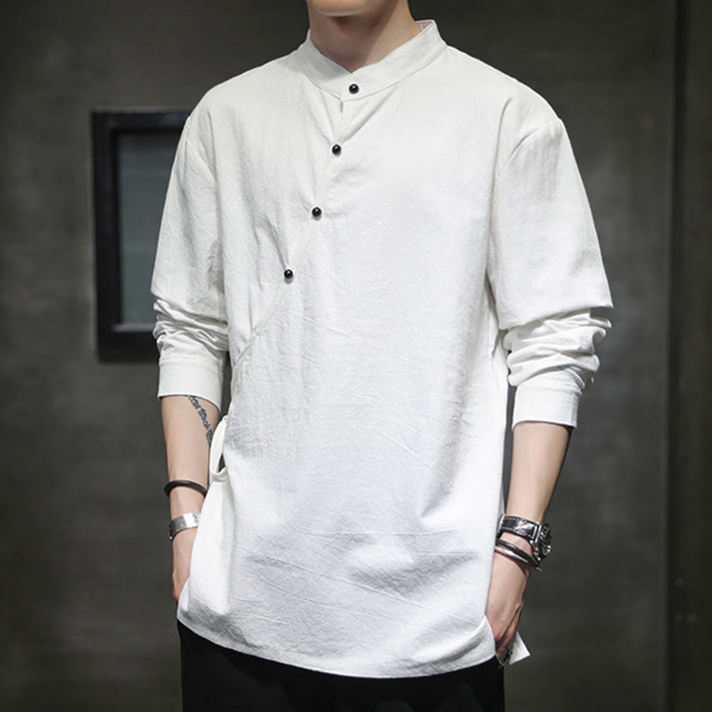 Breathable Cotton Linen Stand Collar Meditation Shirt